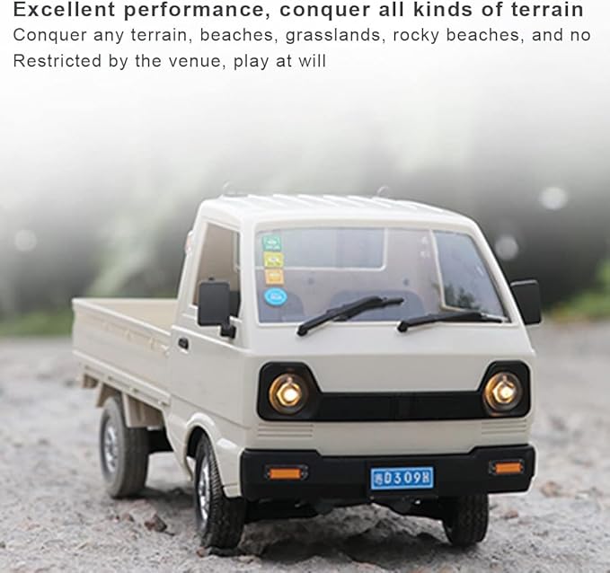 WPL D12 Mini RC Truck for Adults 1/16 Scale 20km/h 2.4G 4CH Remote Control Crawler High-Speed Climbing Truck with LED Lights Cargo Drift Car - RTR / 3 Batteries