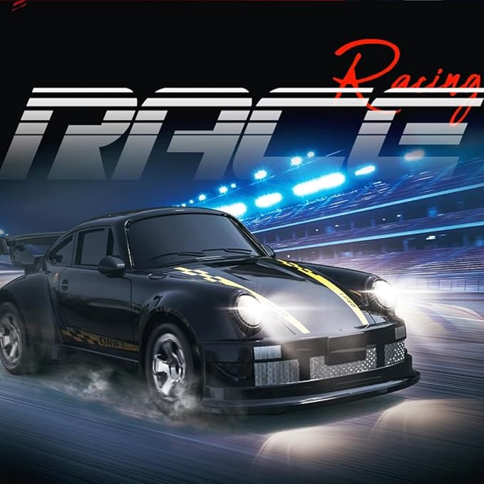 1/64 Scale 2.4G High Speed Drift RC Car Remote Control Drift 4WD Mini Lights System Desktop Drift Car for Adults (Blue)