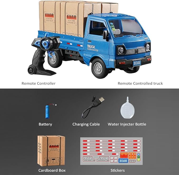 1:16 Scale RC Crawler Kei Truck RC Transport Pickup Truck with Light Spray - 2.4Ghz Remote Control Car Toys for Teen &amp Adults - Rear Compartment Transport Goods