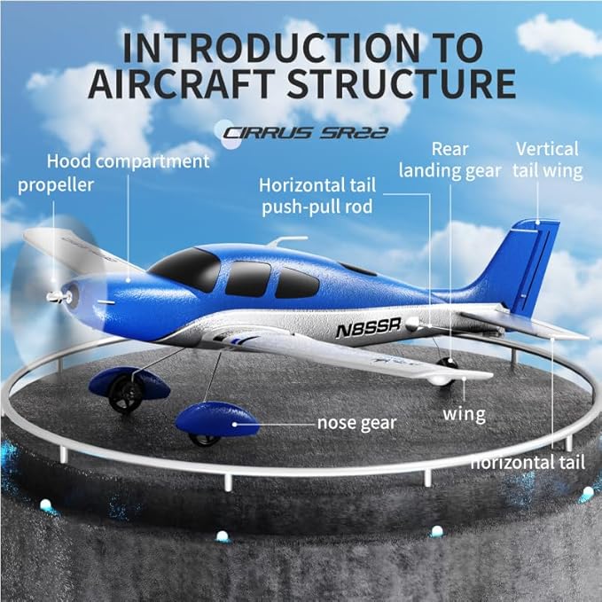 QIDI 580 5-Channel Off-Road Aircraft 3D RC Plane One-Key Hanging Stunt Fixed Wing with Wind Resistant Flight Control for Beginner and Experienced Ready to Fly(Blue)