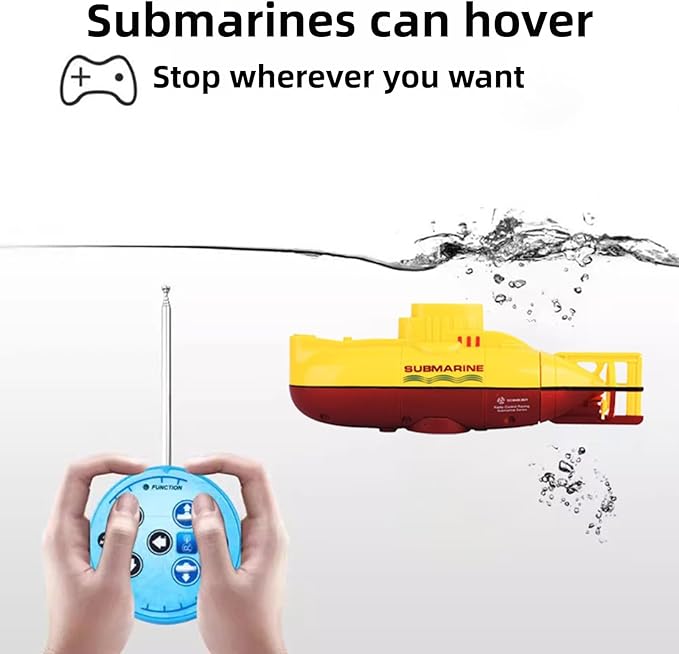 Mini RC Submarine Waterproof Remote Control Boat Underwater Diving Fish Tank Toy for Kids Birthday Gift（Yellow）