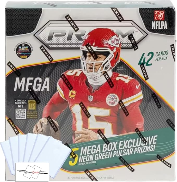 2025 Prizm Football NFL Mega Box with 42 Trading Cards + 6 Toploaders and StreetCards Magnet!