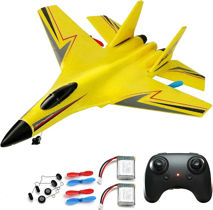 Remote Control Airplane for Ages 14 Years 2 Channels Foam RC Planes Jet Wireless ToyHobby RC Glider Aircraft for Beginners Teen Adult Yellow