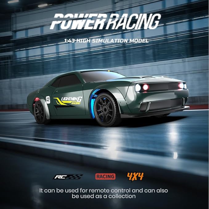 1:43 RC Drift Car 2.4GHz Remote Control Drift Racing Car High Speed 4 WD Electric Toy Car with LED Lights for Teen and Adults (Silver Gray)
