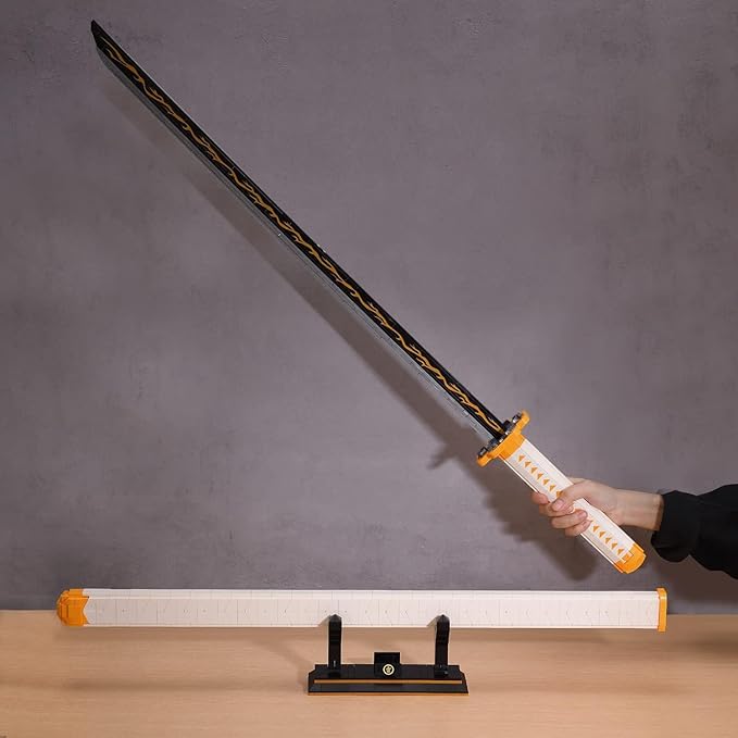 HIGH GODO Zenitsu Sword Building Set 38.8in Demon Sword Set with Scabbard and Stand Cosplay Anime Samurai Sword Handmade Katana Sword for Adults Teens 14+ (956 Pieces)
