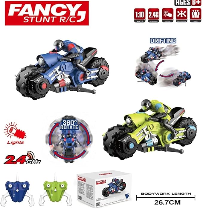 UNIQUE KIDS Remote Control Motorcycles - 360° Spinning Action High-Speed Racing Motorbike with LED Lights for Boys and Girls Green Color