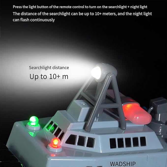 22 Inch 56CM Remote Controlled Warship Battleship Aircraft Carrier 15km/h 2.4G 8WD RC Boat Spaying Water LED Walk On Water Lakes Pools for 14Y+ Blue (2 Water-Cannons 1 Shooting &amp1 No-Shooting)
