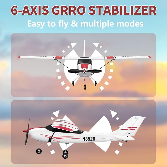 HAWK'S WORK 4 Channel RC Plane Remote Control Airplane Cessna Ready to Fly Brushless Motor 6-axis Gyro Stabilizer 3 Flight Mode Stunt Flying Easy Trainer for Beginner &amp Kid