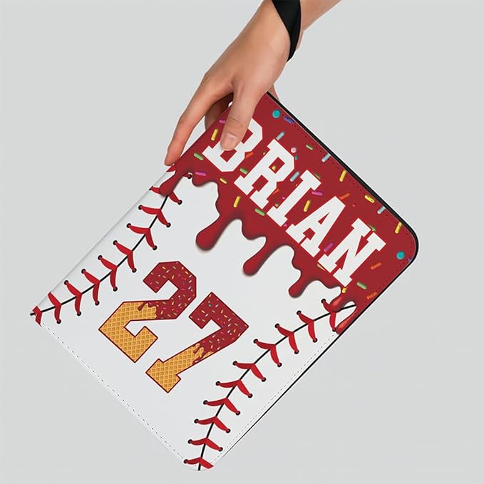 Personalized Ice Cream Drip Baseball Card Binder with Name &amp Number – Zipper Trading Card Album with Handle – Collector Case for Players &amp Fans (Ice Cream Drip Art #2)