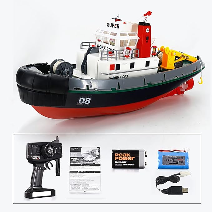 23.6 Inch 60CM US Remote Control Tug Boat RC Fireboat Rescure Boats 4CH Electric RC Watercraft 15km/h w/Powerful Motors Spaying Water on Lake Pool for 14Y+ Beginners RTR