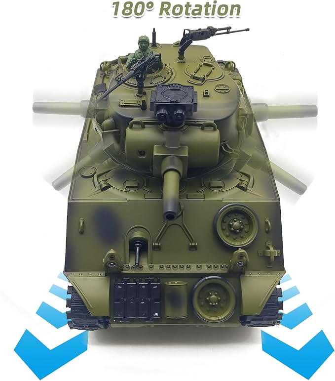 fisca Remote Control Tank 2.4Ghz 15 Channel 1/20 Sherman M4A3 Main Battle RC Tank that Shoot BBS Airsoft for Kids Age 10 11 12-16 Year Old
