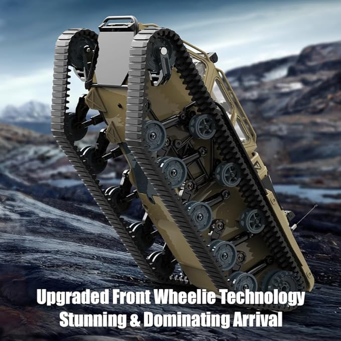 RC Tank Car 1:16 Remote Control Crawler 10KM/H High Speed Tank 2.4Ghz RC Rock Crawler Off-Road 4WD 360°Rotating Drifting Car with 2 Batteries Military Truck Toy for Kids