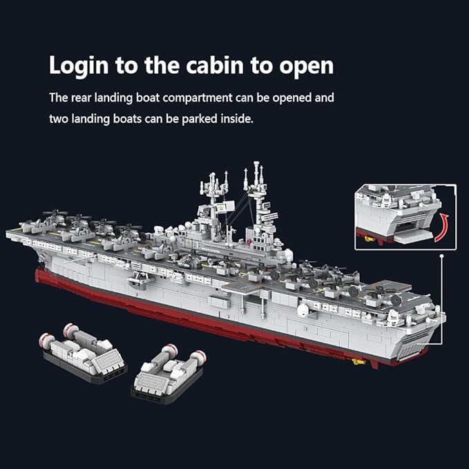 MISINI M7024 US Navy Warship Building Brick Set 1:300 Military Series Wasp-Class Amphibious Assault Ship 5220 Pieces Aircraft Carrier Collector's Toy Displayable MOC Adult Battleship Gift