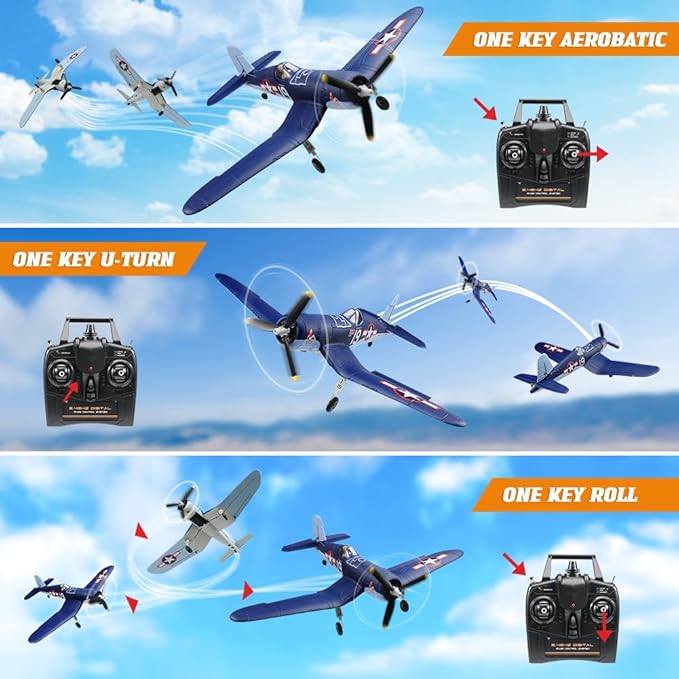 Brushless RC Plane Upgrade 500mm F4U Corsair Stunt RC Airplane RTF with Gyro Stabilization Remote Control Airplane 2.4GHz Radio Control Aircraft Fighter Glider for Adults &amp Beginners