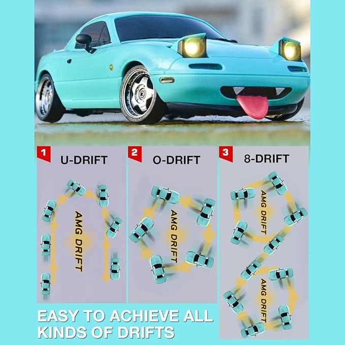 LDRC 1804 1/18 Scale Mini RC Drift Car with Gyro LED Lights RWD Full Proportional 2.4GHz Remote Control Racing Sport Drift Car Indoor Gift for Adult - RTR Version / 1 Battery