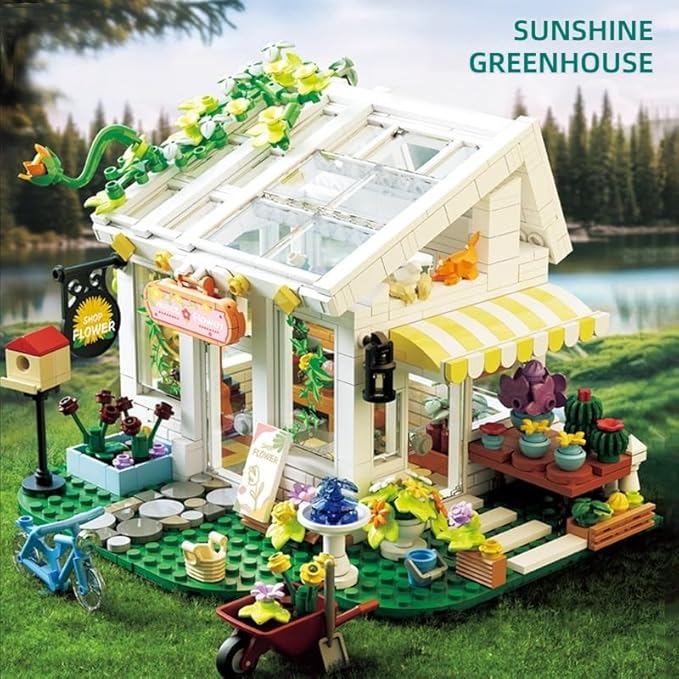 Flowers House Building Set with Lights Garden Building Kits Sunshine Greenhouse Building Toy for Home Display Decoration Creative Greenhouse Playset for Girls Friends and Adult 8+ (832 PCS)