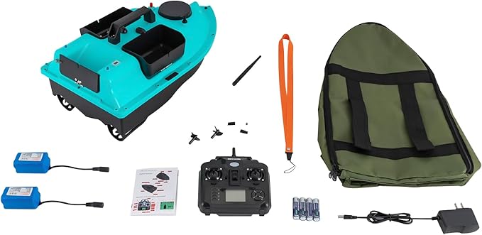 RC Bait Boat 600m/1968ft Long-Distance Control Surf Fishing Bait Boat 4.4LBS Loading Capacity with Dual 5200mAh Battery and LCD for Lake/Ocean Angling Auto Navigation (Blue)