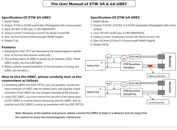 ZTW UBEC 10A Peak Continuous 6A 6.0V 5.5V 5.0V Adjustable for The Rc Airplane Helicopter and OPTO ESC