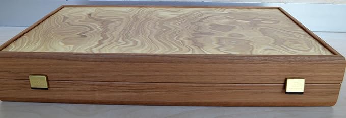 Manopoulos Olive Wood Traditional Backgammon Set - 19 Olive Wood Chips for 2 Players Ages 12+
