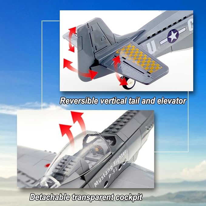 P-51 Mustang Fighter Jets Building Block Set 258 PCS Bomber Airplane Building Toys WW2 Plane Gifts for Adults