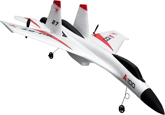 VEVOR RC Plane 2.4GHZ 4 Channel RC Airplane with 6-Axis Gyro Stabilizer&amp2 Batteries Ready to Fly SU-27 Fighter Aircraft Plane Toy for Adults Kids Beginners Boys Birthday/Xmas Child Gift