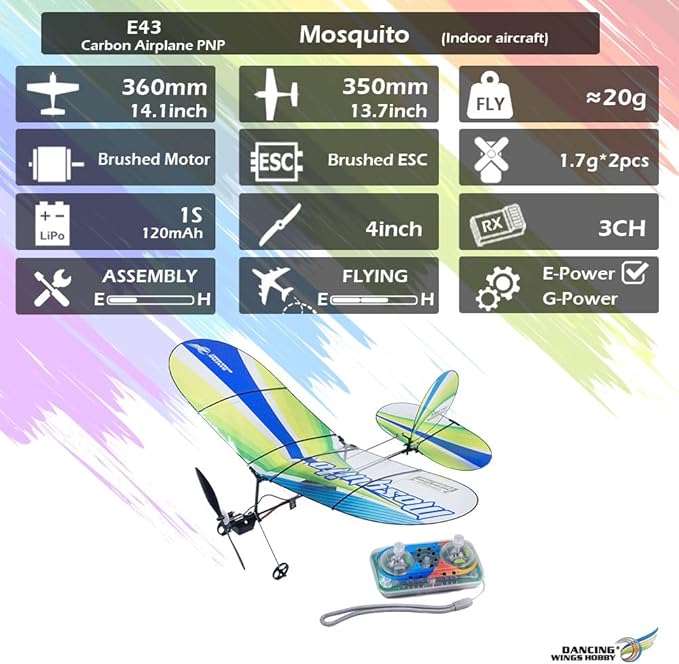Remote Control 360mm Ultra-Micro Indoor Carbon Fiber Film Airplane Mosquito (E4306)
