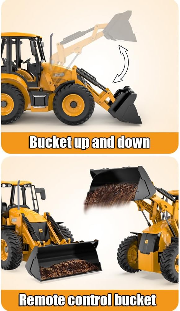 RC Backhoe Wheel Loader 2.4G Fully Functional 1/20 Remote Control Excavator Bulldozer Back Hoe Truck Tractor Digger Heavy Duty Construction Vehicle Engineering Trucks