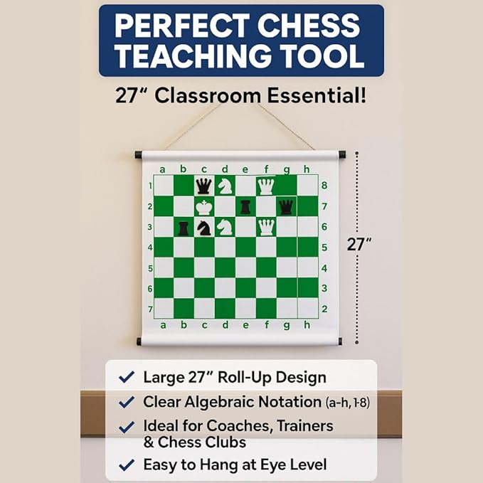 KNK Magnetic Roll-Up Chess Demo Board 27 with Pieces Wall Hanging