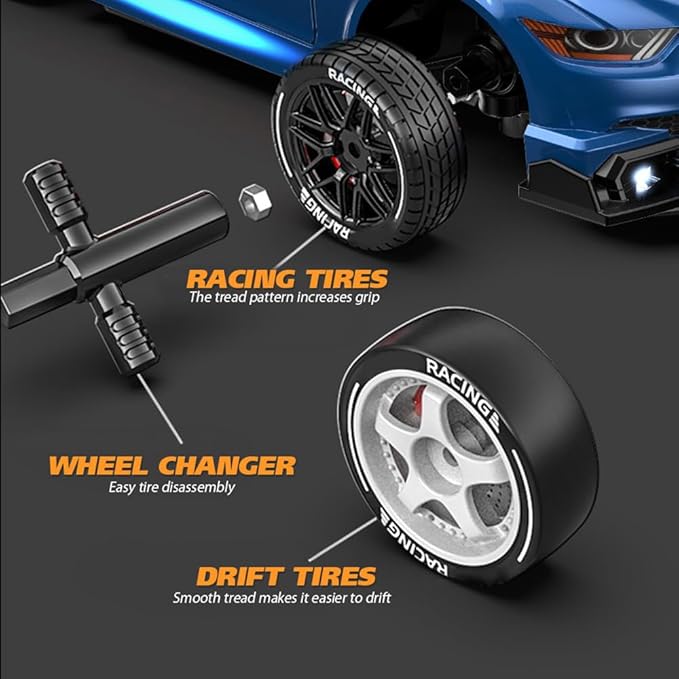 1:24 Scale RC Drift Car 30KM/H 4WD 2.4GHz Remote Control Cars with LED Light Racing and 4 Drifting Wheels High Speed RC Racing Cars Perfect Toy Gift for Teen Adults
