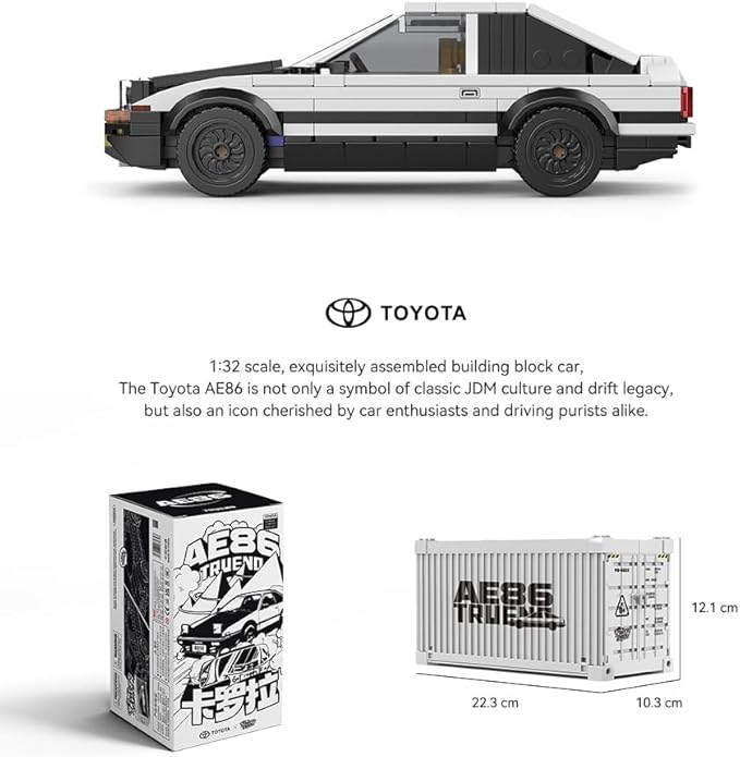 dOMOb Toyota AE86 Trueno Car Building Kit – 327 pcs Building Blocks Set w/Container Display Box – Modular Scale 1:32 Model – Bricks Toy for Kids &amp Adults 8+ – for Boys Hobbyist Collector