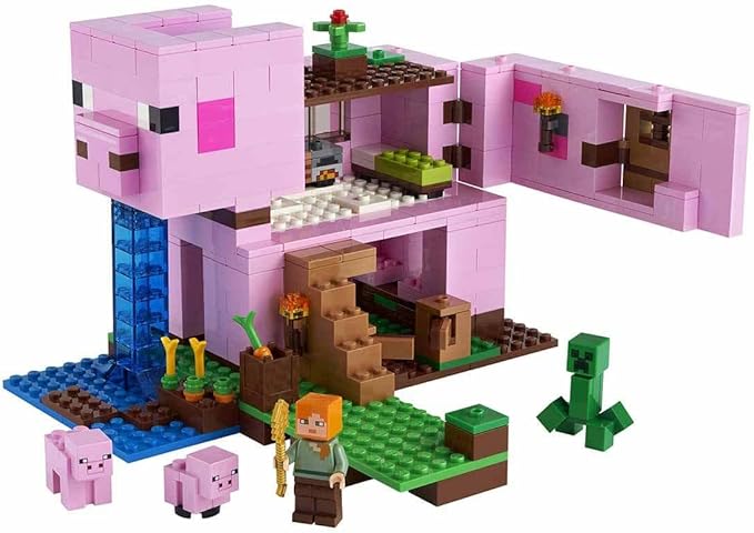 Lego 21170 Minecraft The House-Pig Animal Building Toy with Accessories Gifts for Boys and Girls Ages 8 and Up for Birthday Parties Alex and Creeper Figures
