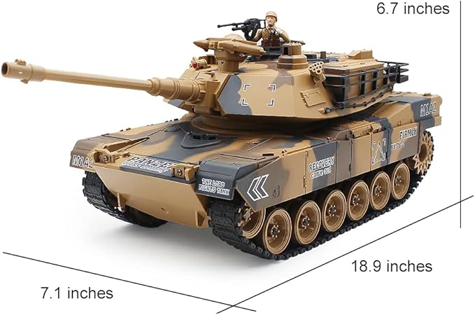 fisca 1/18 Remote Control M1A2 RC Tank with 2.4Ghz 15 Channel Smoking - Abrams Main Battle Tank that Military Toy for Kids and Adults