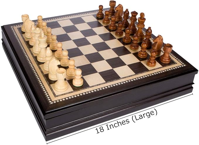 Kavi Inlaid Wood Chess Board Game with Weighted Wooden Pieces Large 18 x 18 Inch Set