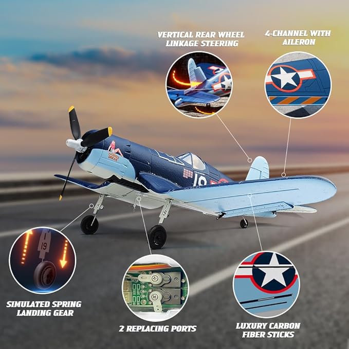 Brushless RC Plane Upgrade 500mm F4U Corsair Stunt RC Airplane RTF with Gyro Stabilization Remote Control Airplane 2.4GHz Radio Control Aircraft Fighter Glider for Adults &amp Beginners
