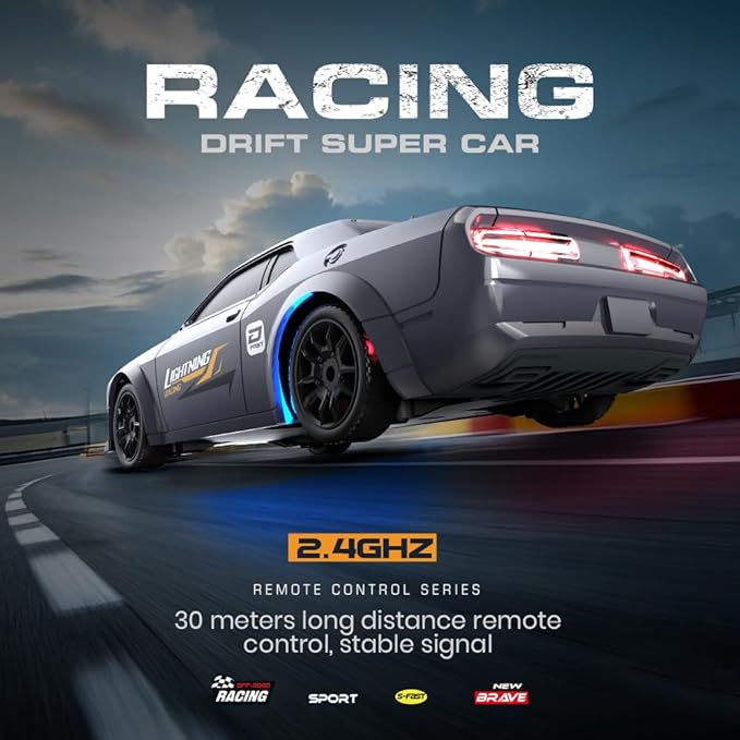 1:43 RC Drift Car 2.4GHz Remote Control Drift Racing Car High Speed 4 WD Electric Toy Car with LED Lights for Teen and Adults (Silver Gray)