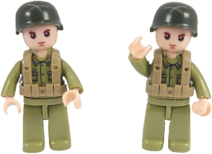 General Jim's WW2 US Army 4x4 Vehicle &amp Artillery Set Army Green Military Trucks with Tow Cannons 2 Figures &amp Custom Weapons Brick Building Set for All Building Levels Compatible with Major B
