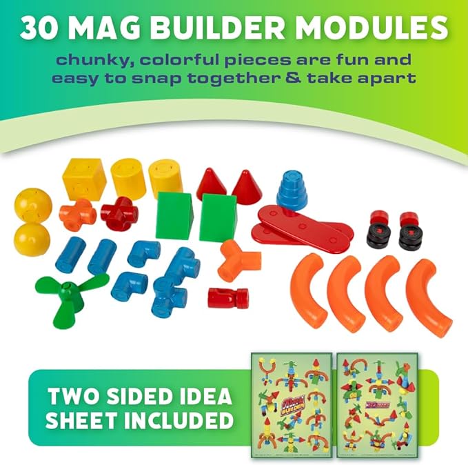 POPULAR PLAYTHINGS Mag Builder Building Set Magnetic Connecting Toy for Kids Imagination and Creative Play Crazy Shapes Gift for Children - 20 Piece