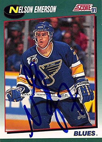 Autograph Warehouse 224148 Nelson Emerson Autographed Hockey Card - St. Louis Blues 1991 Score - No. 89T