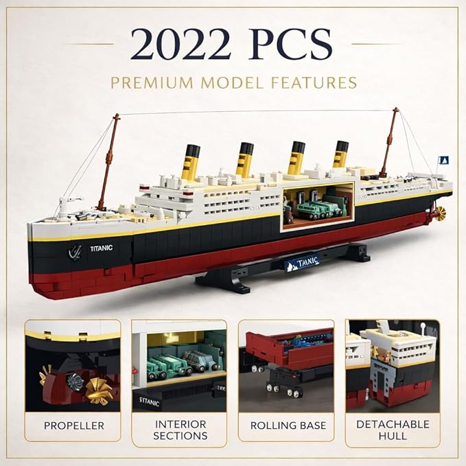 Liberty Imports Titanic Model Kit - 2022 Pieces Large Cruise Ship Building Blocks Set STEM Educational Toy Gifts for Kids and Adults Collectible Display