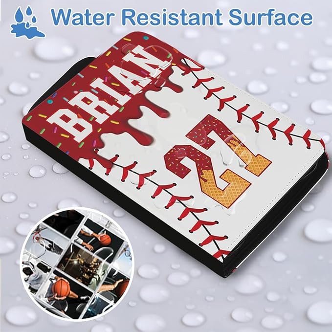 Personalized Ice Cream Drip Baseball Card Binder with Name &amp Number – Zipper Trading Card Album with Handle – Collector Case for Players &amp Fans (Ice Cream Drip Art #2)