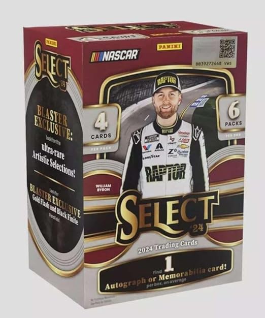 2024 Panini Select Racing NASCAR Sealed Blaster Box 1 Auto or Mem Card Per Box on average 6 packs with 4 cards per pack for a total of 24 cards. 1 autograph or memorabilia card on average. Look for Bl