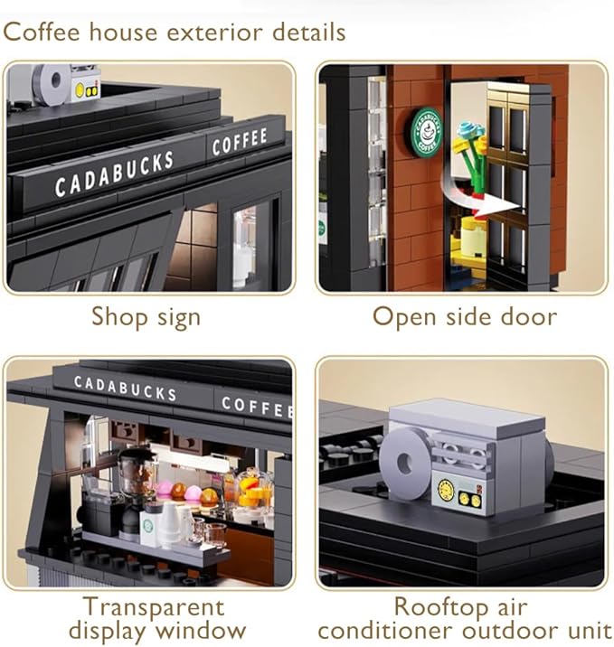 Coffee House Building Blocks Set with Lights Detailed Street View Architecture Model Café Interior &amp Accessories Gift for Teens Adults 14+(768pcs)