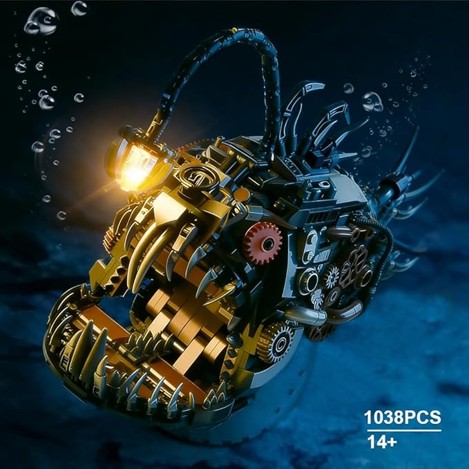 Mechanical Lantern Fish Building Set Compatible with Lego for Adult Creative Ocean Perfect as an Office or Home décor for Adults(1038PCS)
