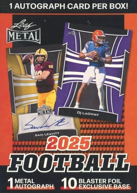 2025 Leaf METAL Football Factory Sealed Blaster Box with METAL AUTO &amp (10) EXCLUSIVE Foil Cards! Look for Autos of Patrick Mahomes Peyton Manning Bryce Underwood Cam Ward Jayden Daniels &amp