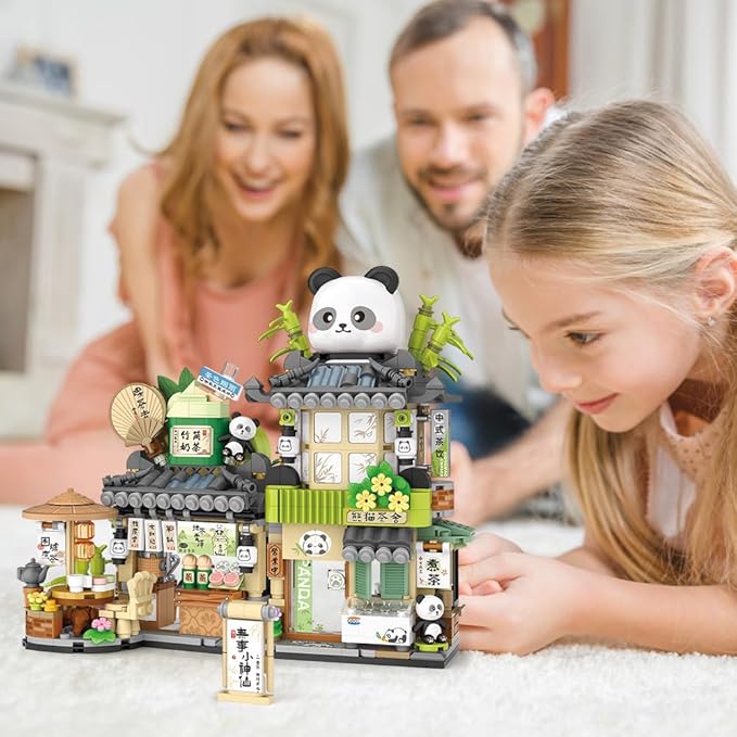 MindBox City Tea House Building Blocks Set Openable Panda Construction Tea Shop Building Toys for Boys Girls Age 8+ 860pcs Mini Bricks