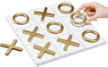 11.8x11.8 Inch Tic Tac Toe Wood Game Board Coffee Table Decor Modern Wooden for Board Table Top Living Room Decor Fun Family Party Adults Travel Ages15+(White Gold)