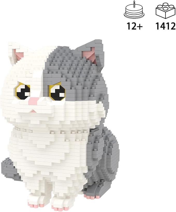 Larcele Micro Building Blocks Set DIY Mini Building Toy Bricks for Age Over 12 Years 1412 Pieces KLJM-05 (Munchkin Cat-Grey)