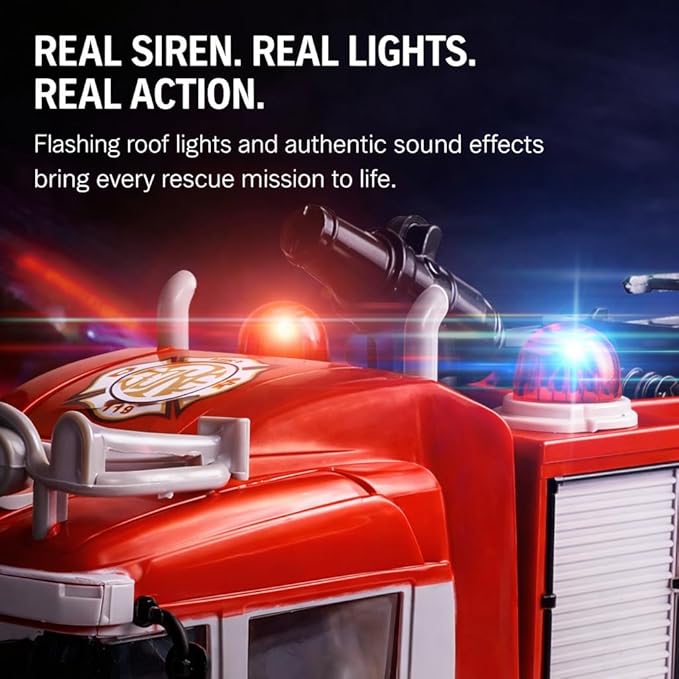 Liberty Imports RC Rescue Fire Engine Toy Truck Radio Control Electric R/C Fire Truck with Lights Sound Working Water Cannon Pump Shoots and Squirts Water Toys for Kids
