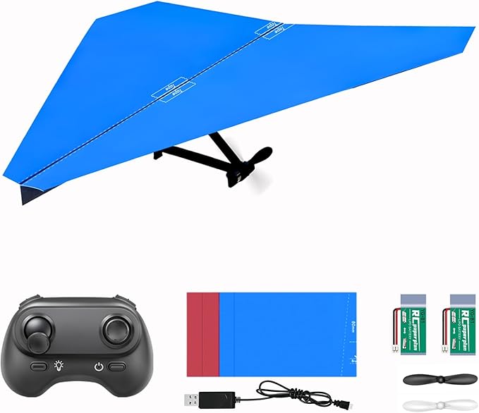 HAWK'S WORK RC Paper Plane Remote Control Airplane Kit with Colored Papers Super Easy Fly Toy for Kids DIY STEM KIT (Birdy X 2.0)