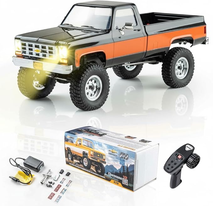 EAZYRC FMS FCX18 1/18 Chevrolet K10 RC Truck Officially Licensed 4WD RC Crawler 2 Speeds Switch with LED Lights Off-Road RC Car for Adults (Black)